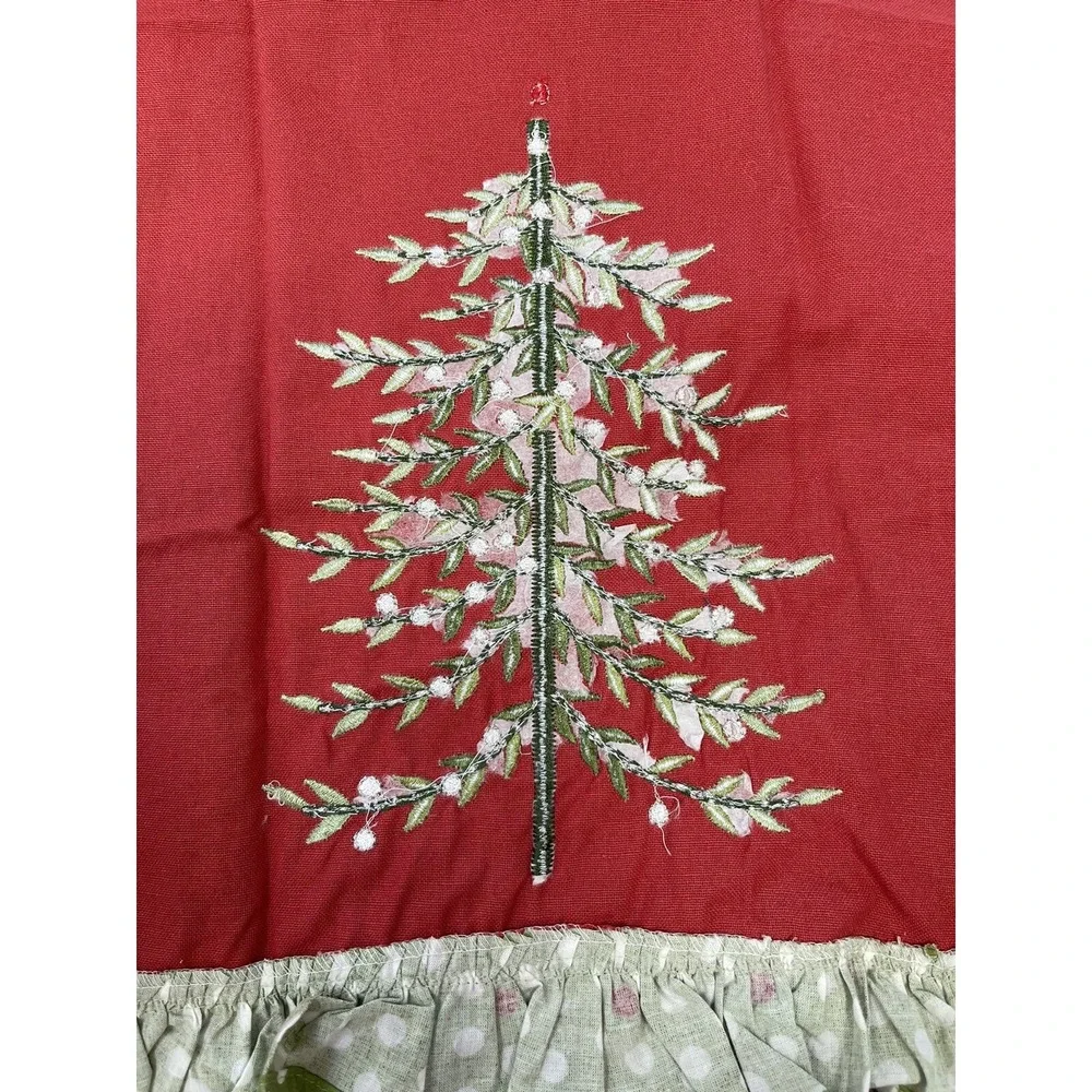 VTG Pier 1 Imports 100% Cotton Red Green White Christmas Tree Polkadot Tea Towel